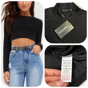 NWT PRETTY LITTLE THING Black Long Sleeve CROP TOP